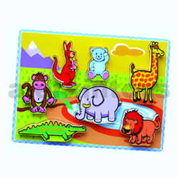 Wooden Thick Puzzle Toy for Baby with Zoo Animals (80493)